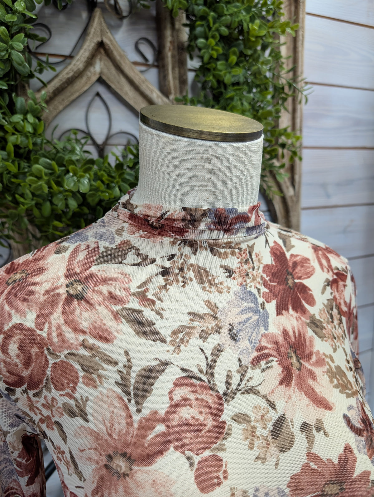Floral Mock Neck Sheer LS Top
