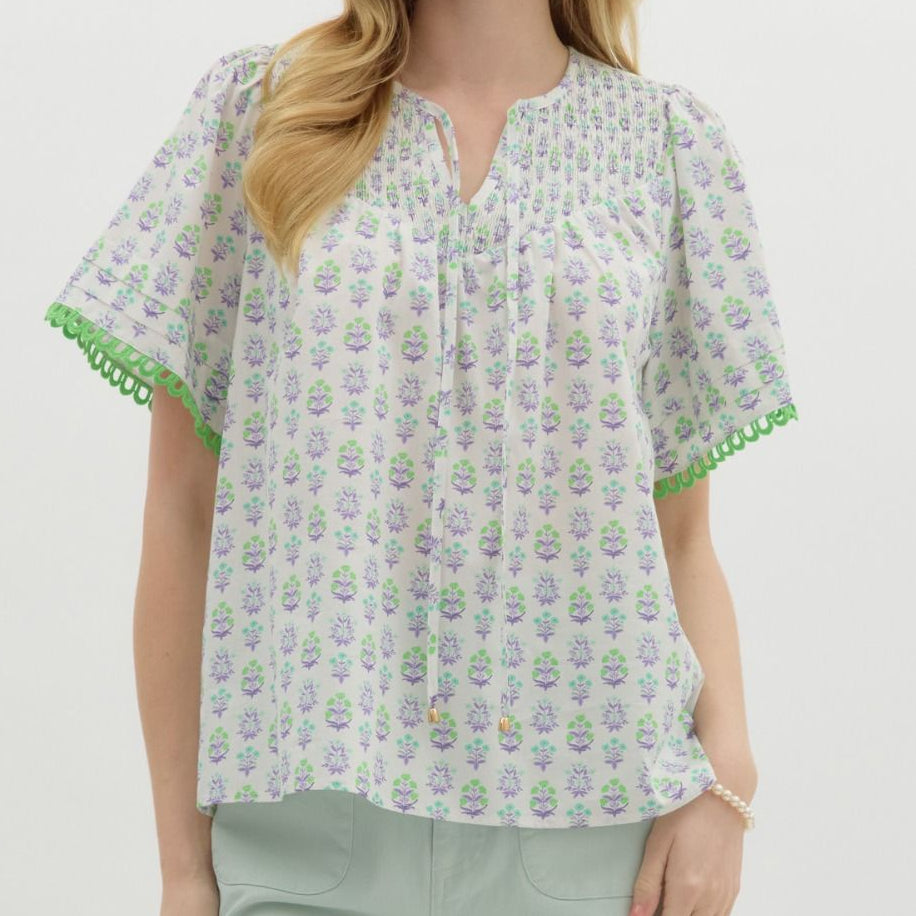Floral Smocked Cotton Blouse