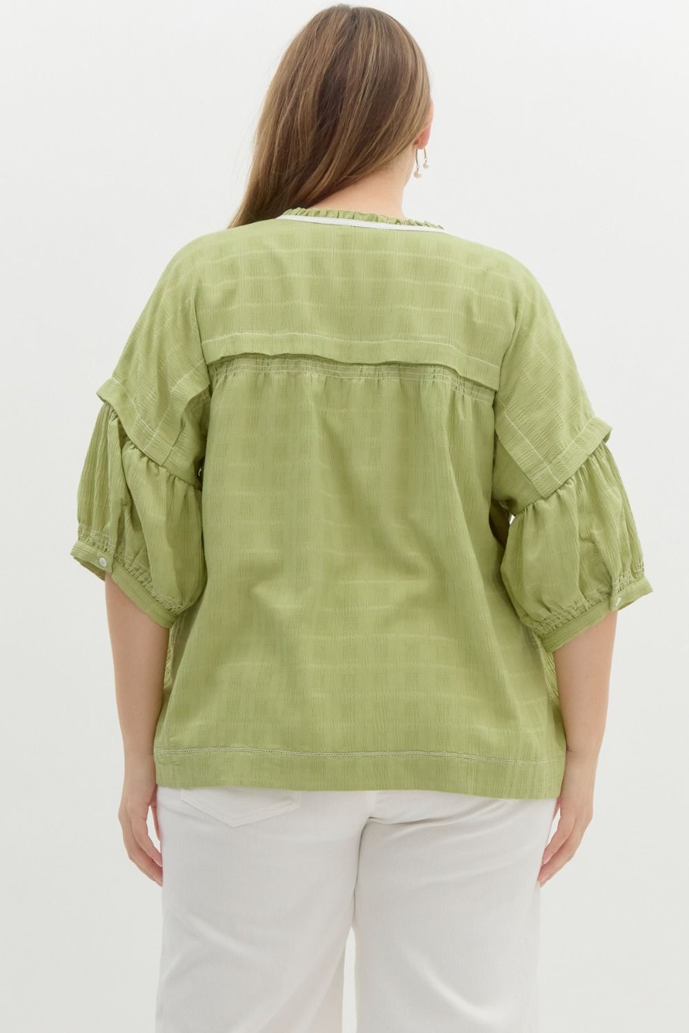 Textured V-neck 1/2 sleeve Top Plus