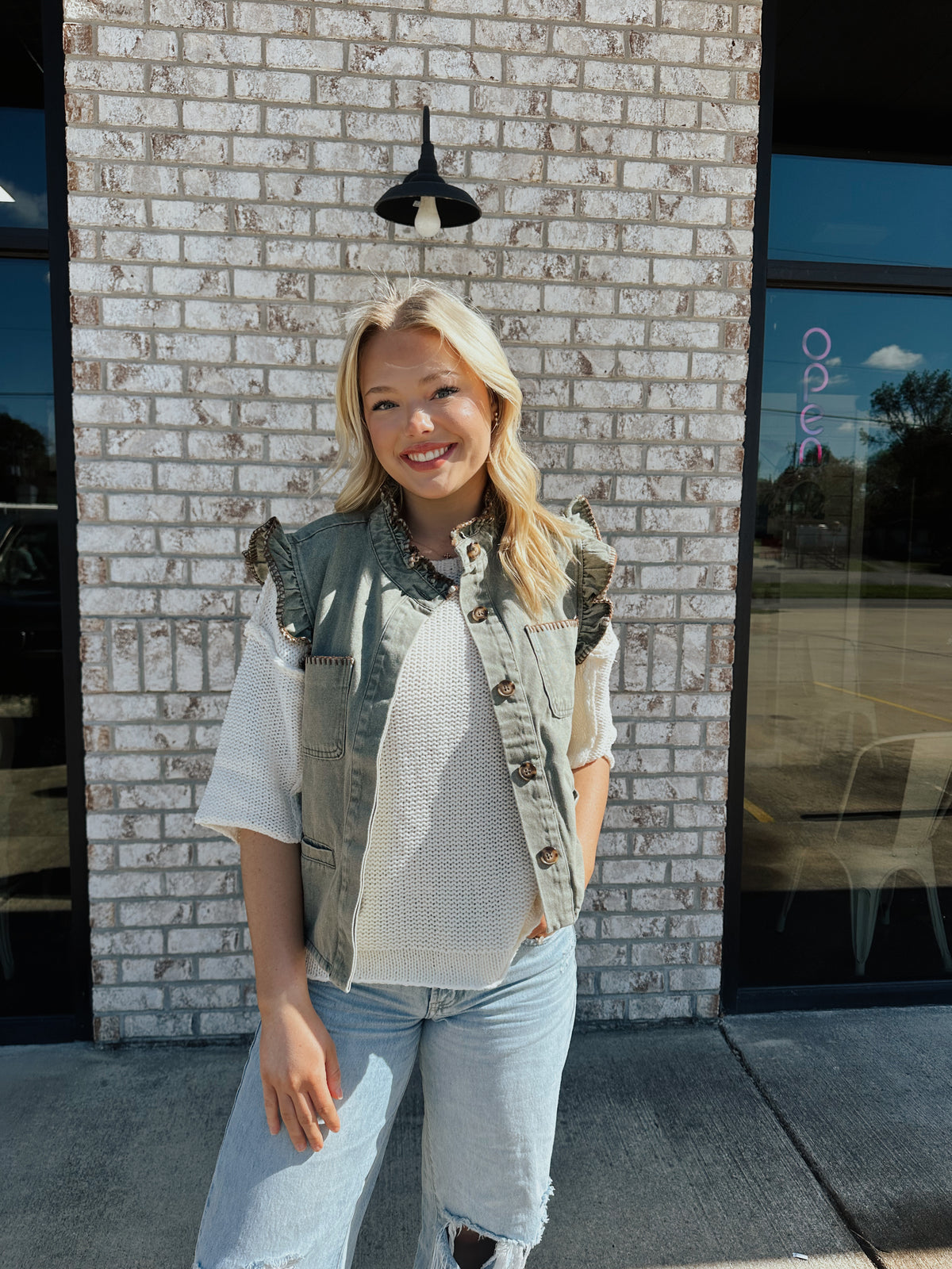 Denim Stitched Detail Vest Top