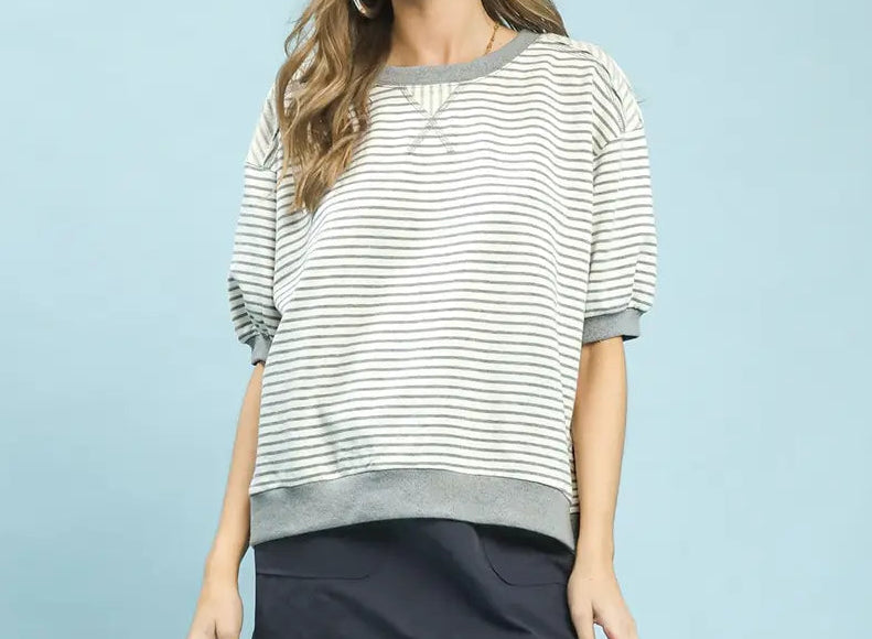 Striped Knit Short Sleeve Casual Top