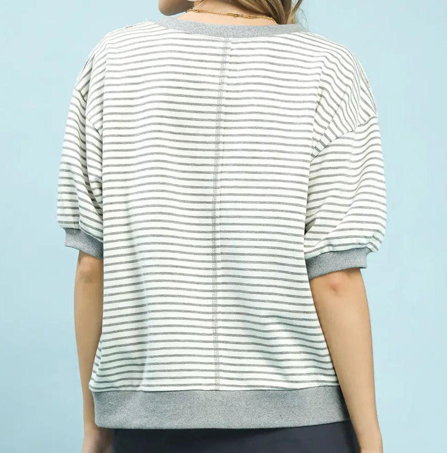Striped Knit Short Sleeve Casual Top