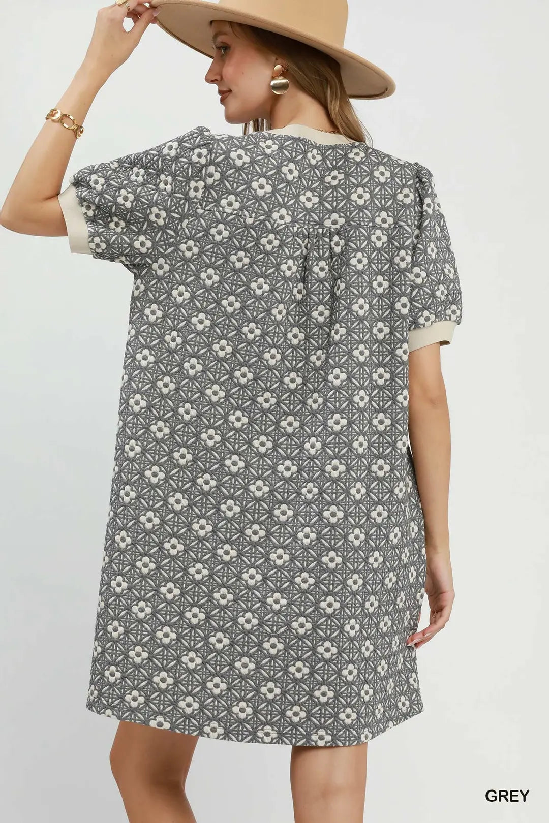 Floral Textured Puff Sleeve Mini Dress