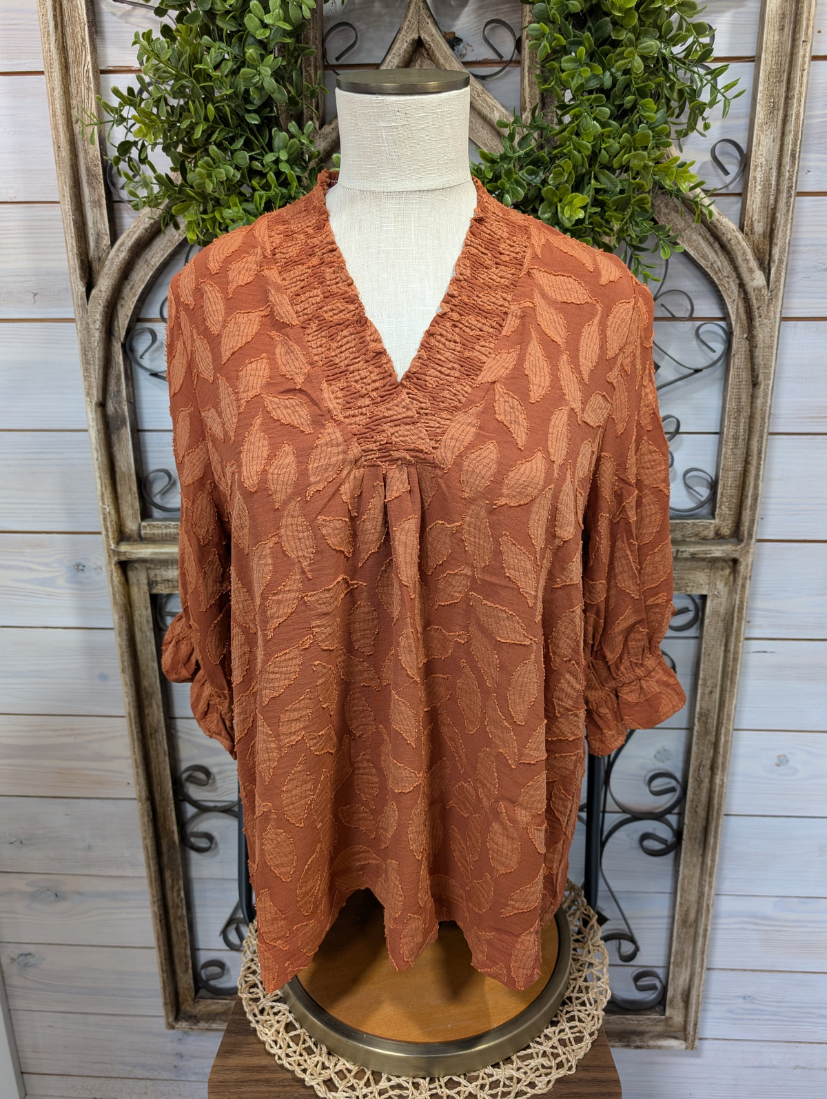 PLUS floral jacquard v-neck top