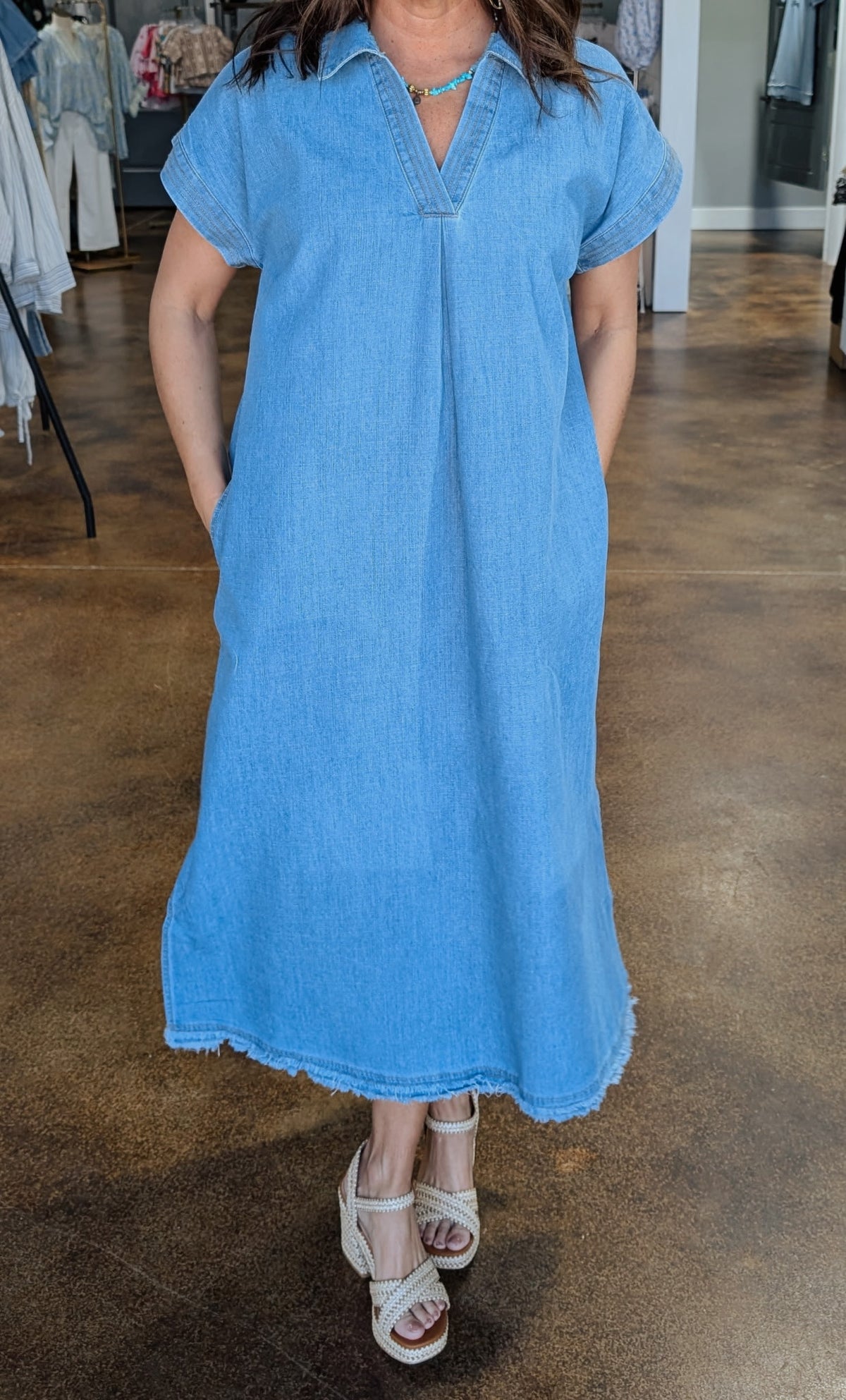Collared Denim maxi dress