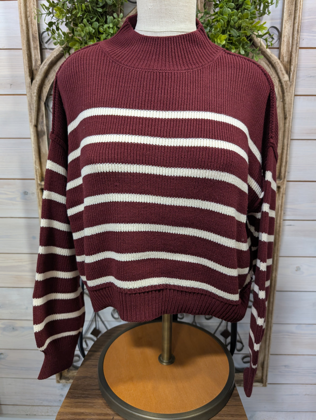 Mock Neck Striped LS Sweater