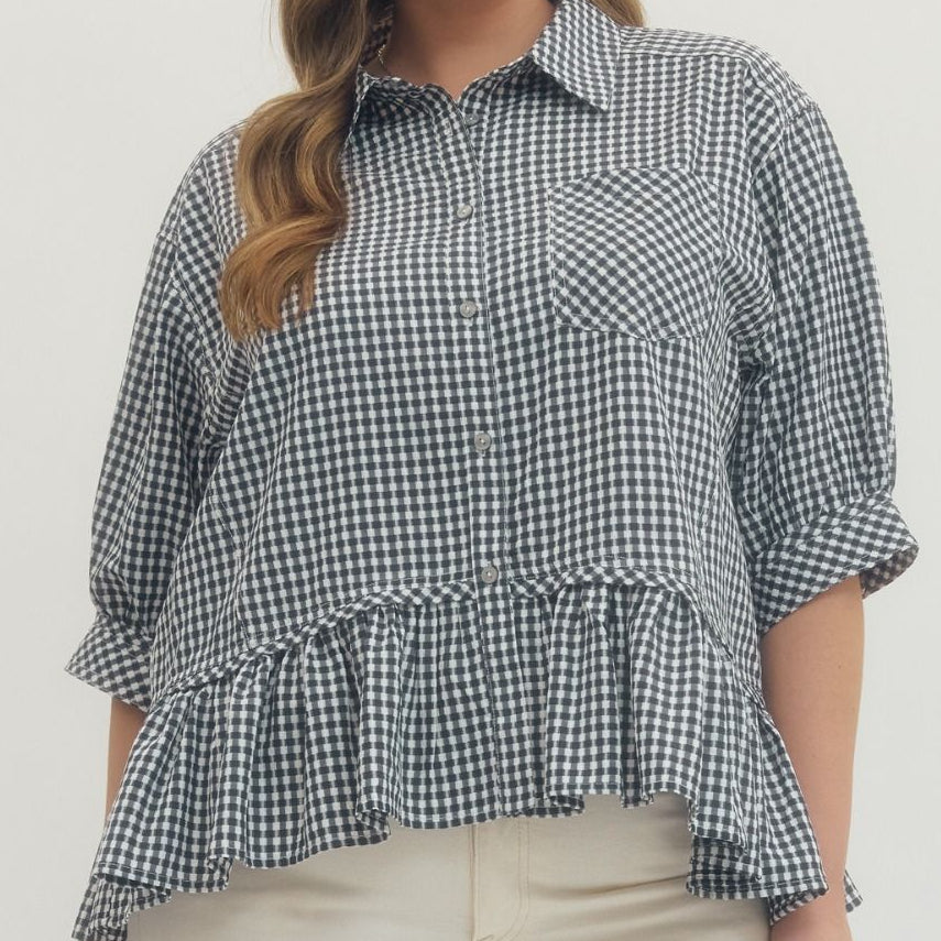 Gingham Button down Plus Top