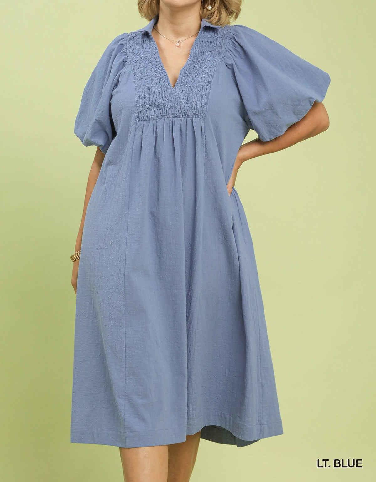 Plus smocked front yoke Midi dress
