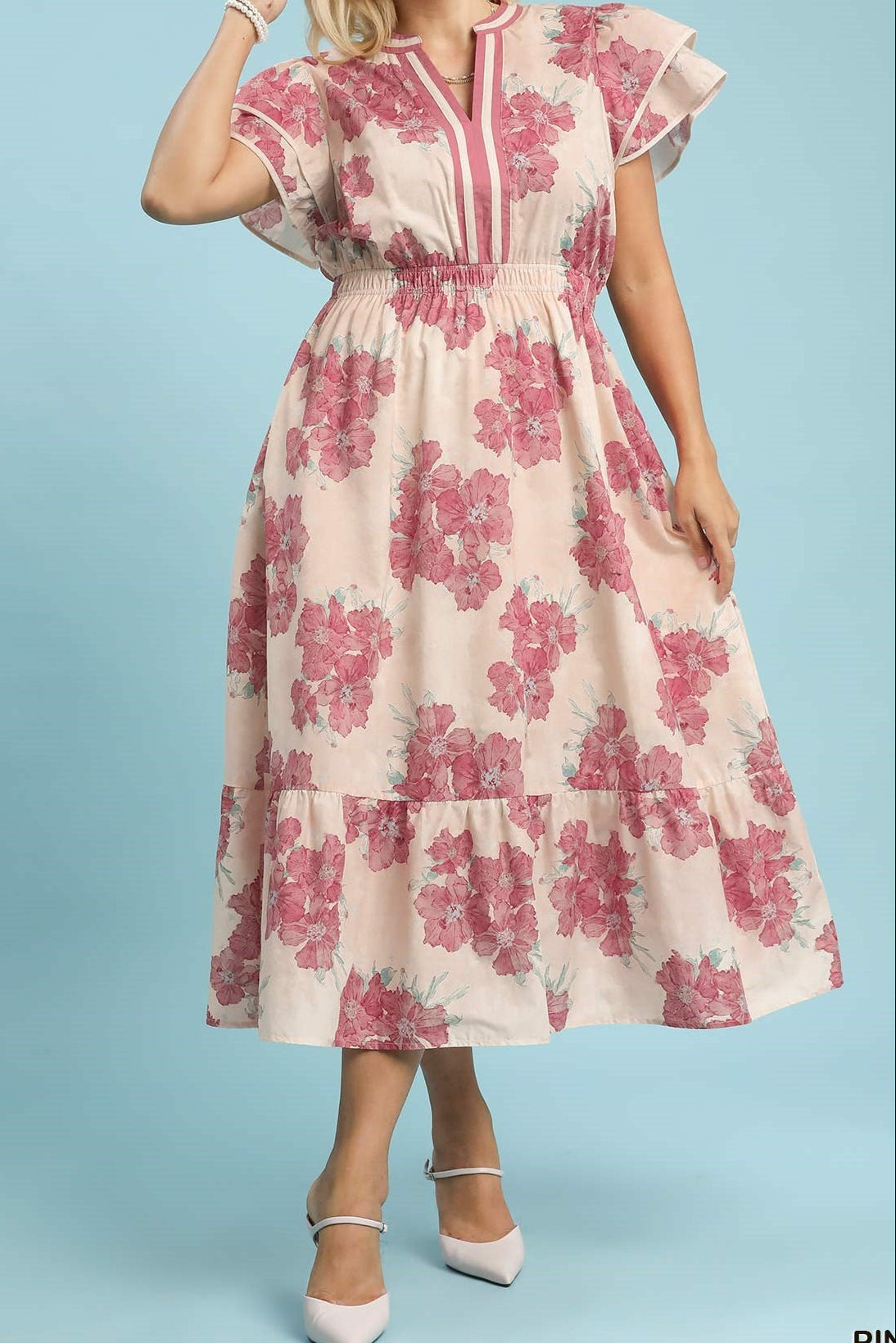 Floral Flutter Sleeve Midi Dress plus