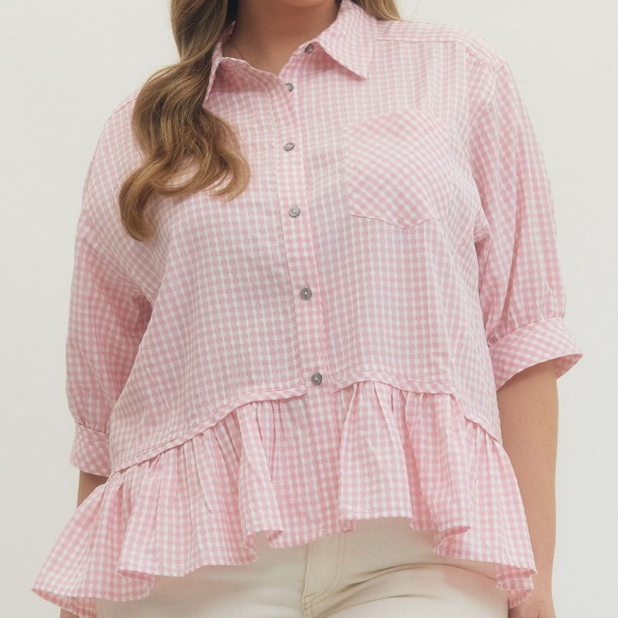 Gingham Button down Plus Top