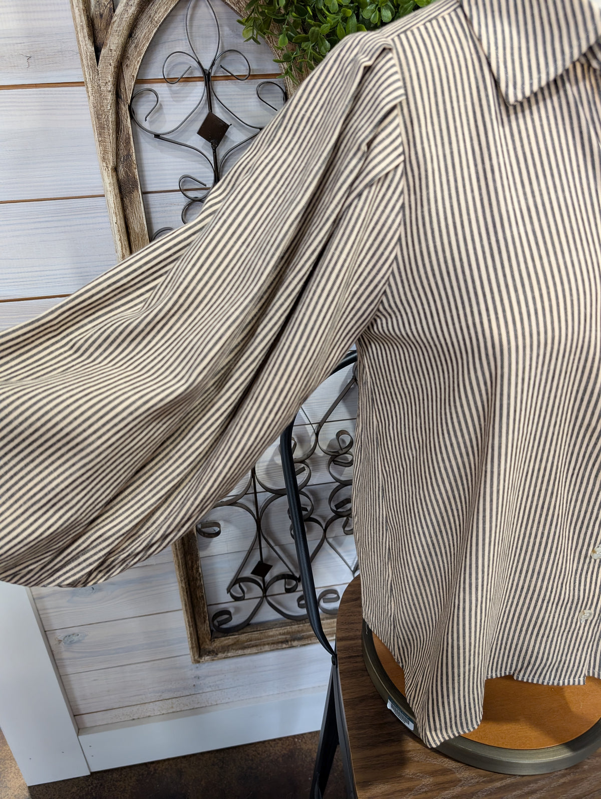 Pleated Shoulder Button Down Stripe Top