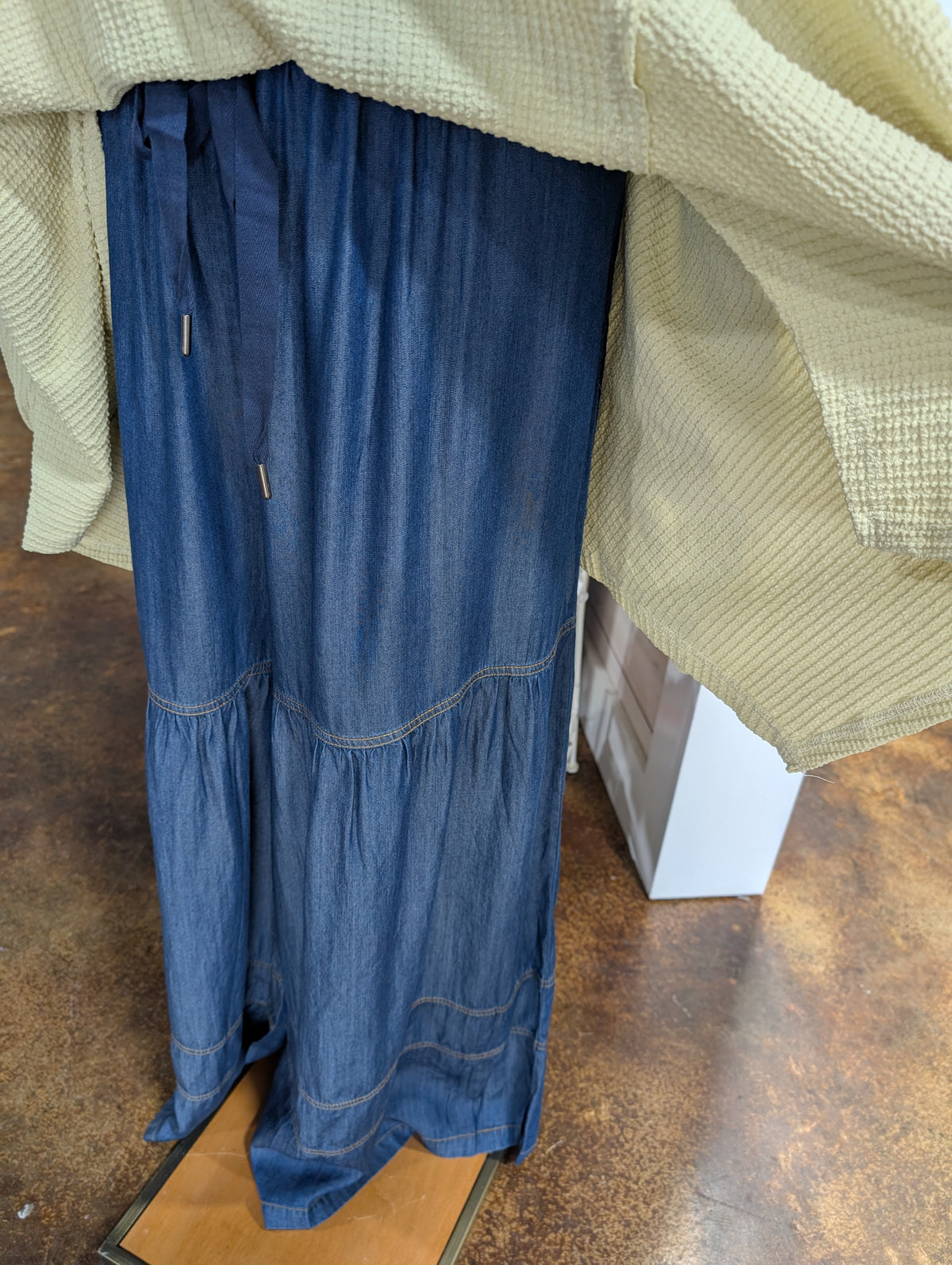 Plus washed denim Tiered Wide Leg Pants