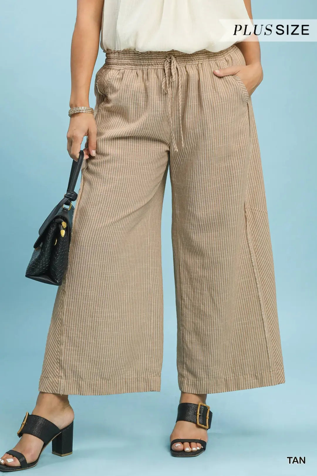 PLUS Linen Blend Wide Leg Pants