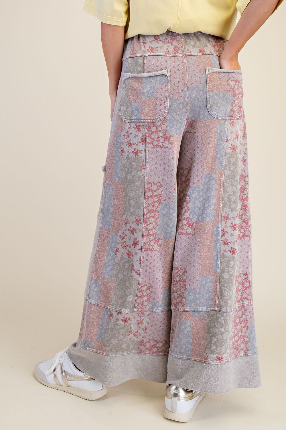 PATCHWORK PRINT MINERAL WASHED TERRY PANTS