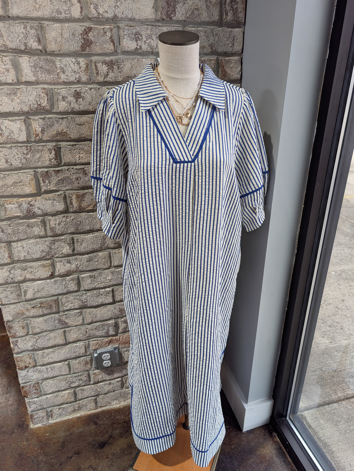 Striped Midi Dress with Puff Sleeves Plus