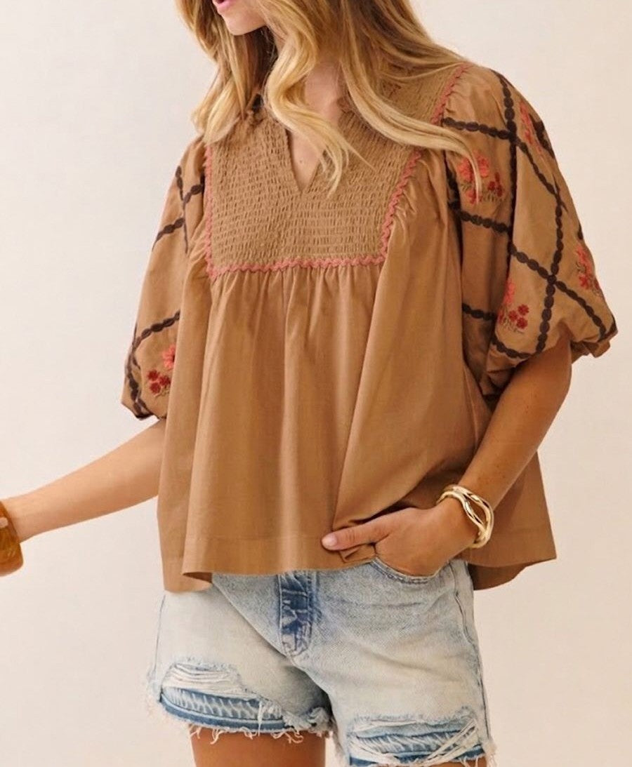 Embroidered Poplin Top