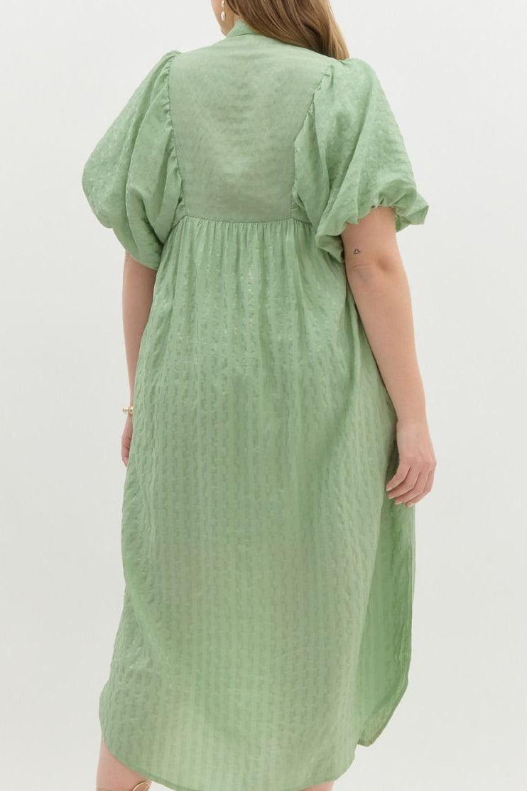 Puff sleeve Button down Midi Dress plus
