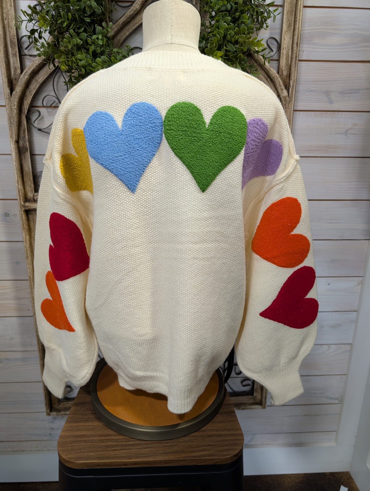 Rainbow heart shaped patch sweater