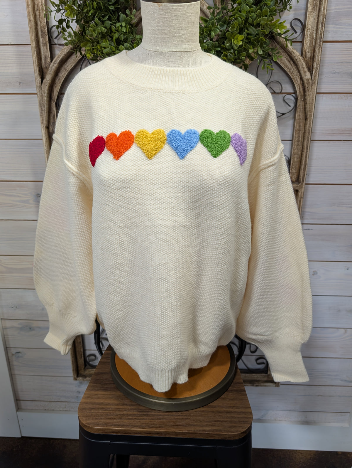 Rainbow heart shaped patch sweater