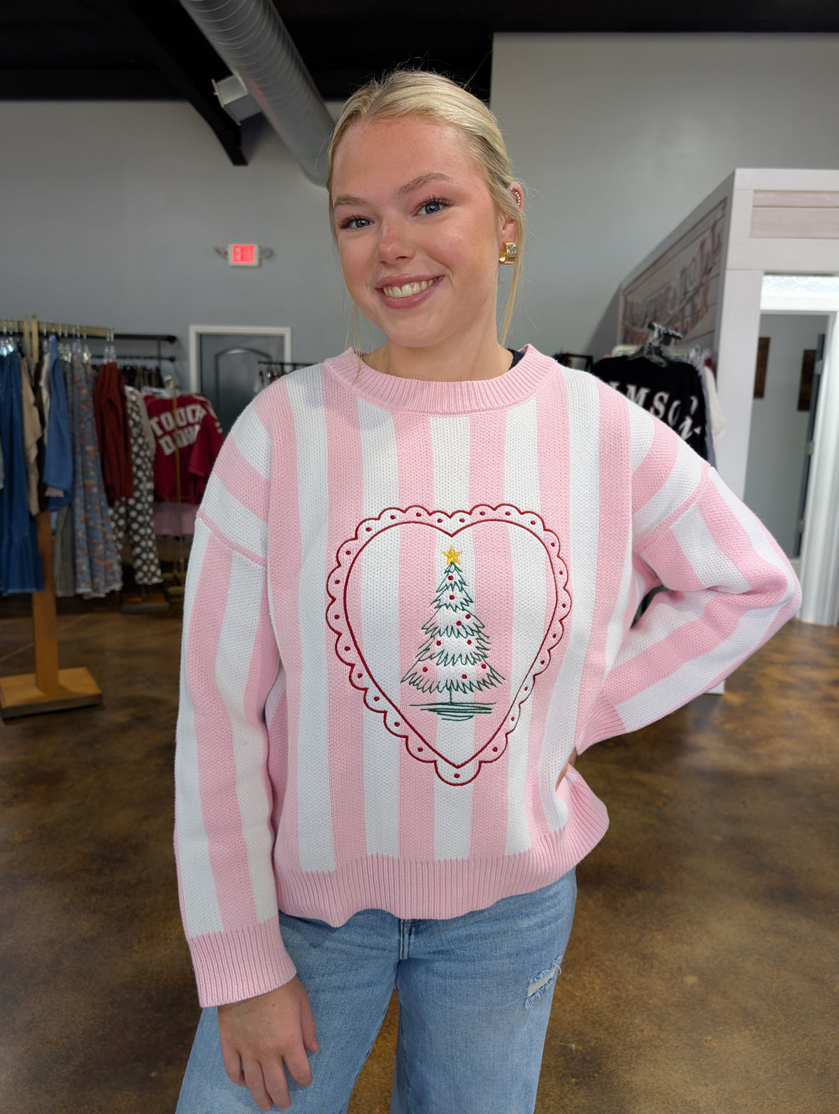 Pink Stripe Christmas Tree Sweater
