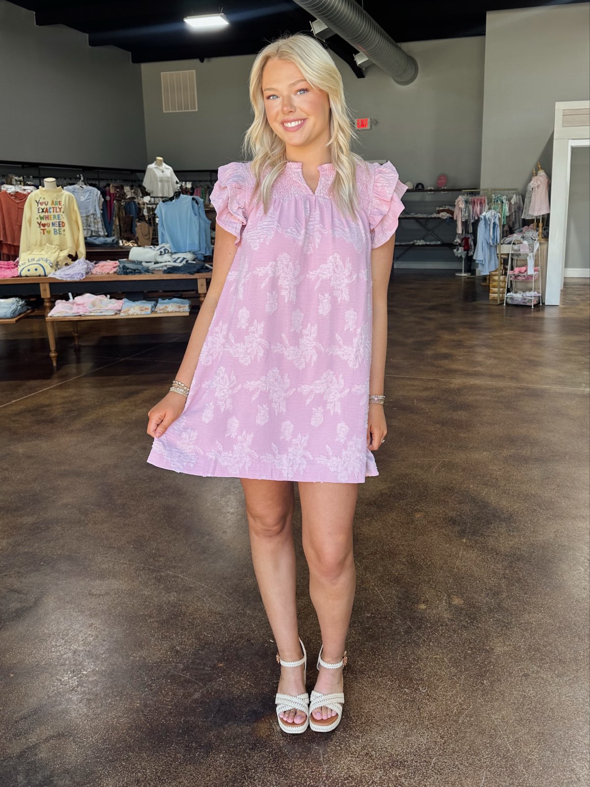 Textured Floral Smocked Dress