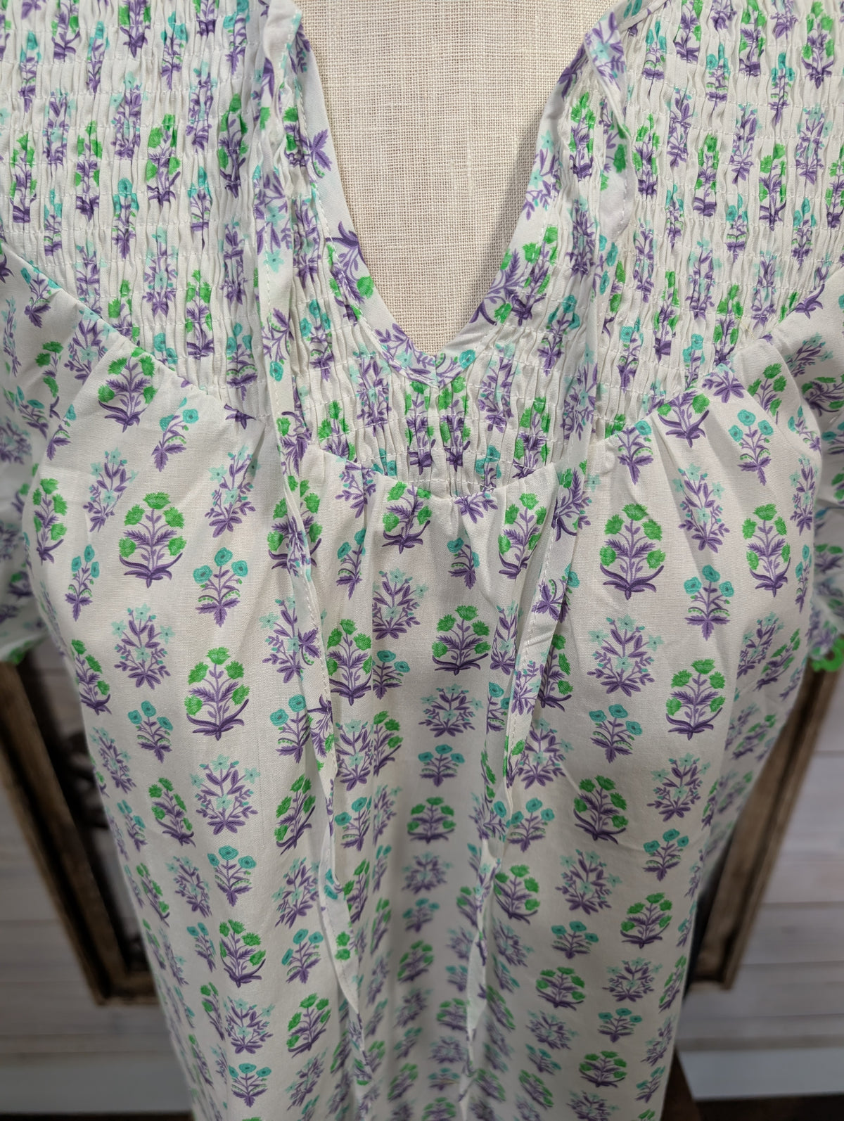 Floral Smocked Cotton Blouse