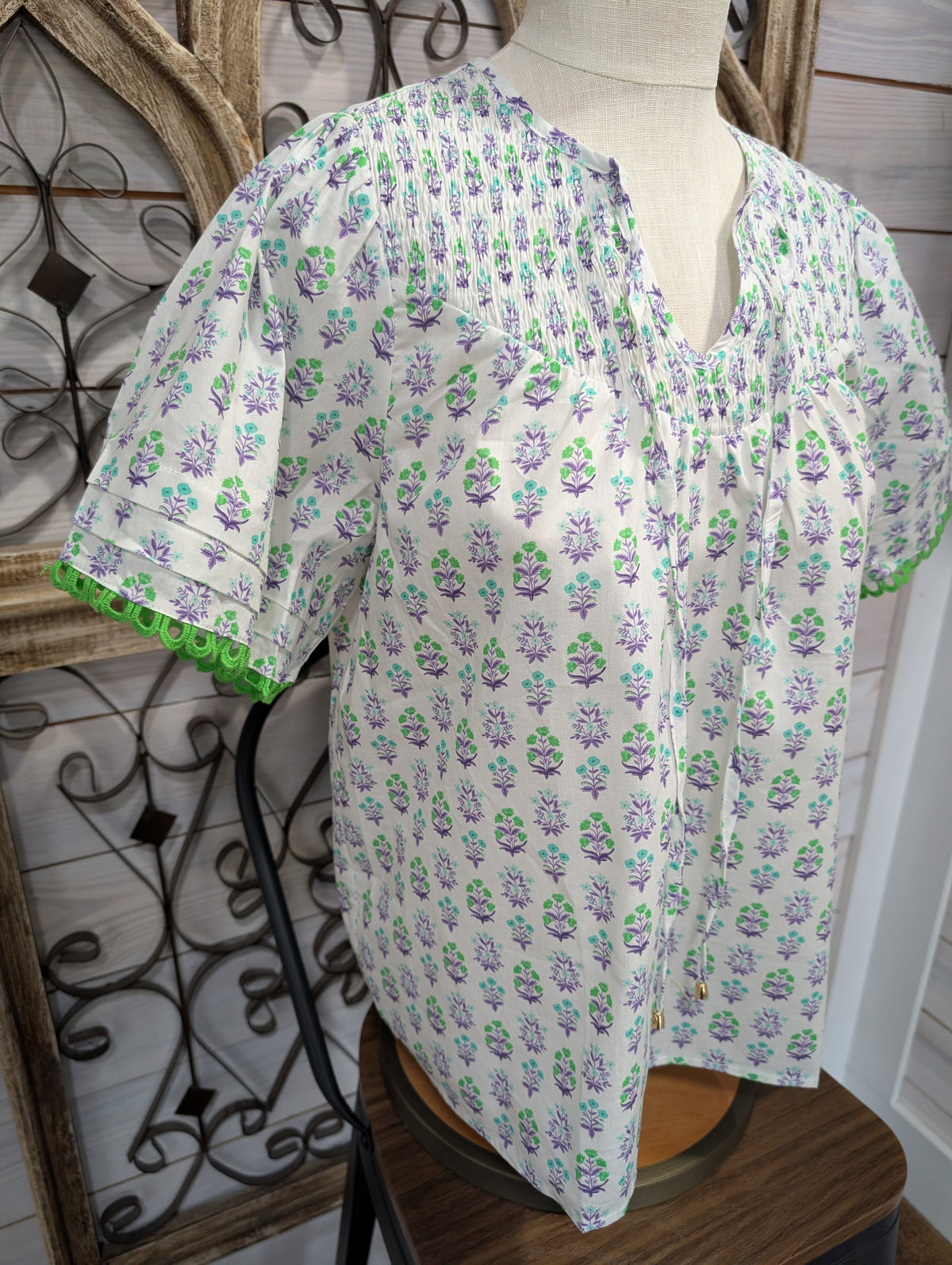 Floral Smocked Cotton Blouse
