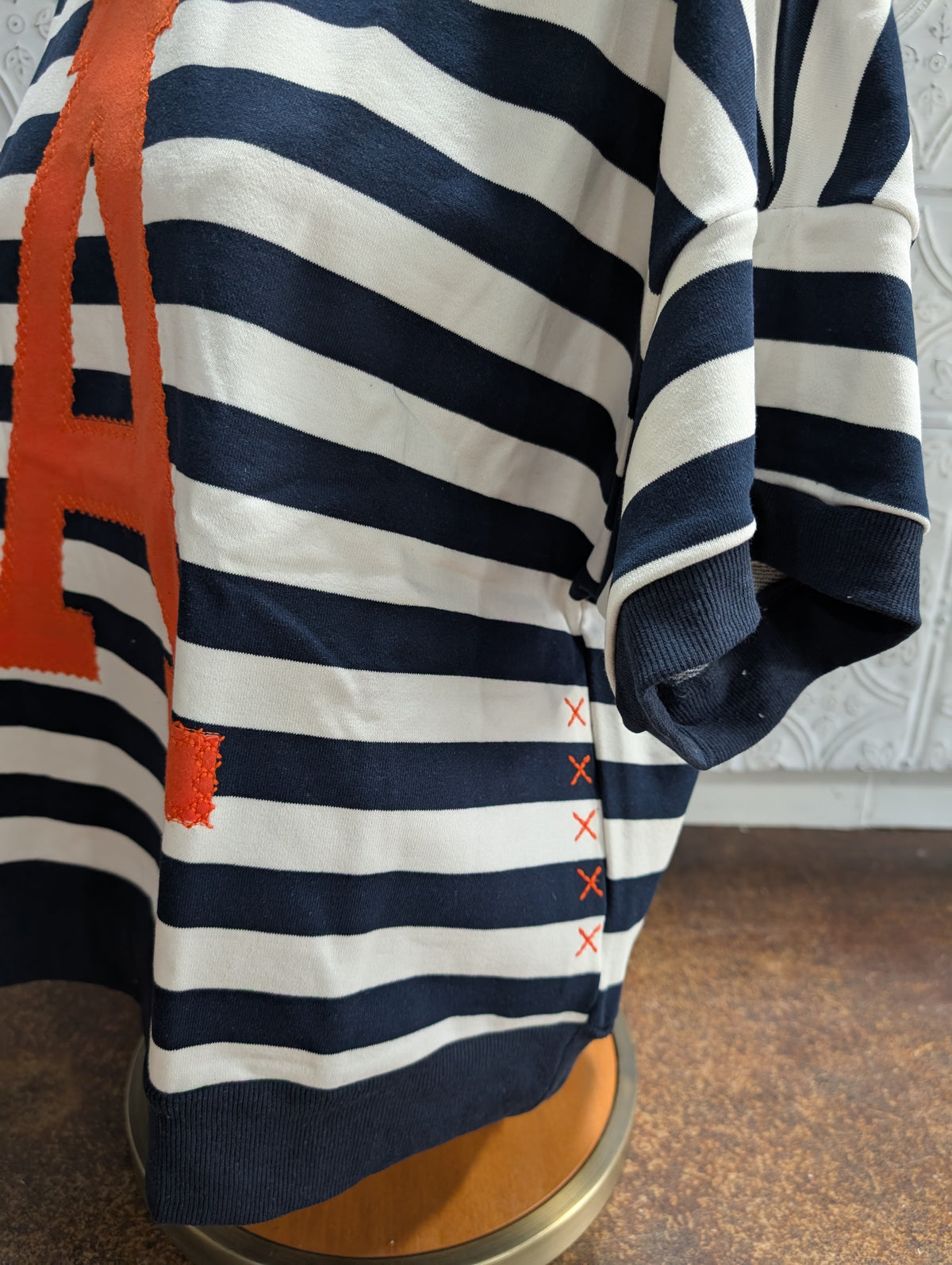 Striped Oversize Shirt with Varsity Letter