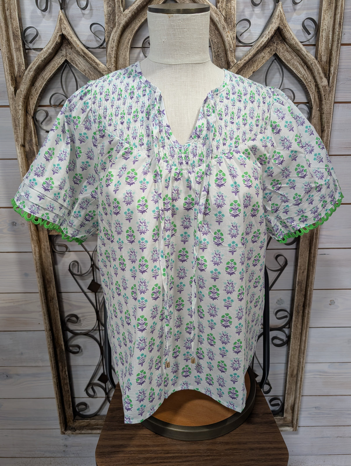 Floral Smocked Cotton Blouse