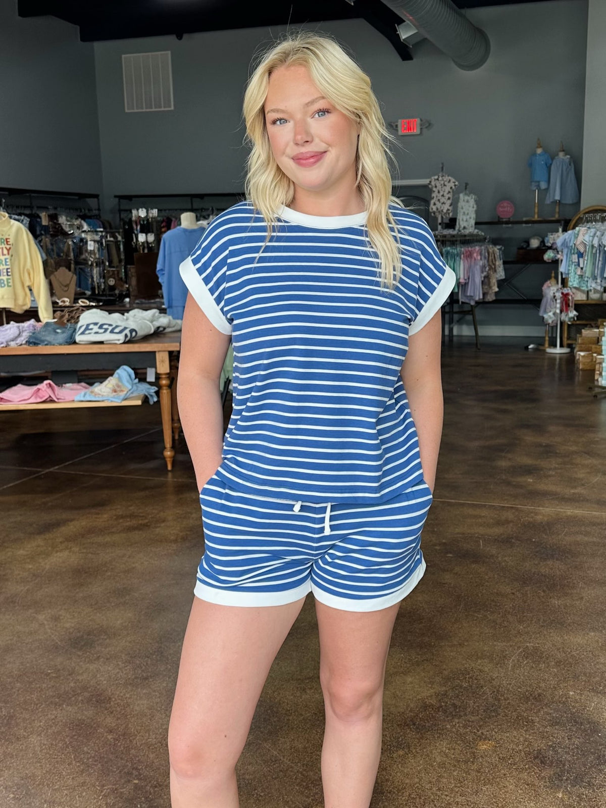 Striped Cap Sleeve Set