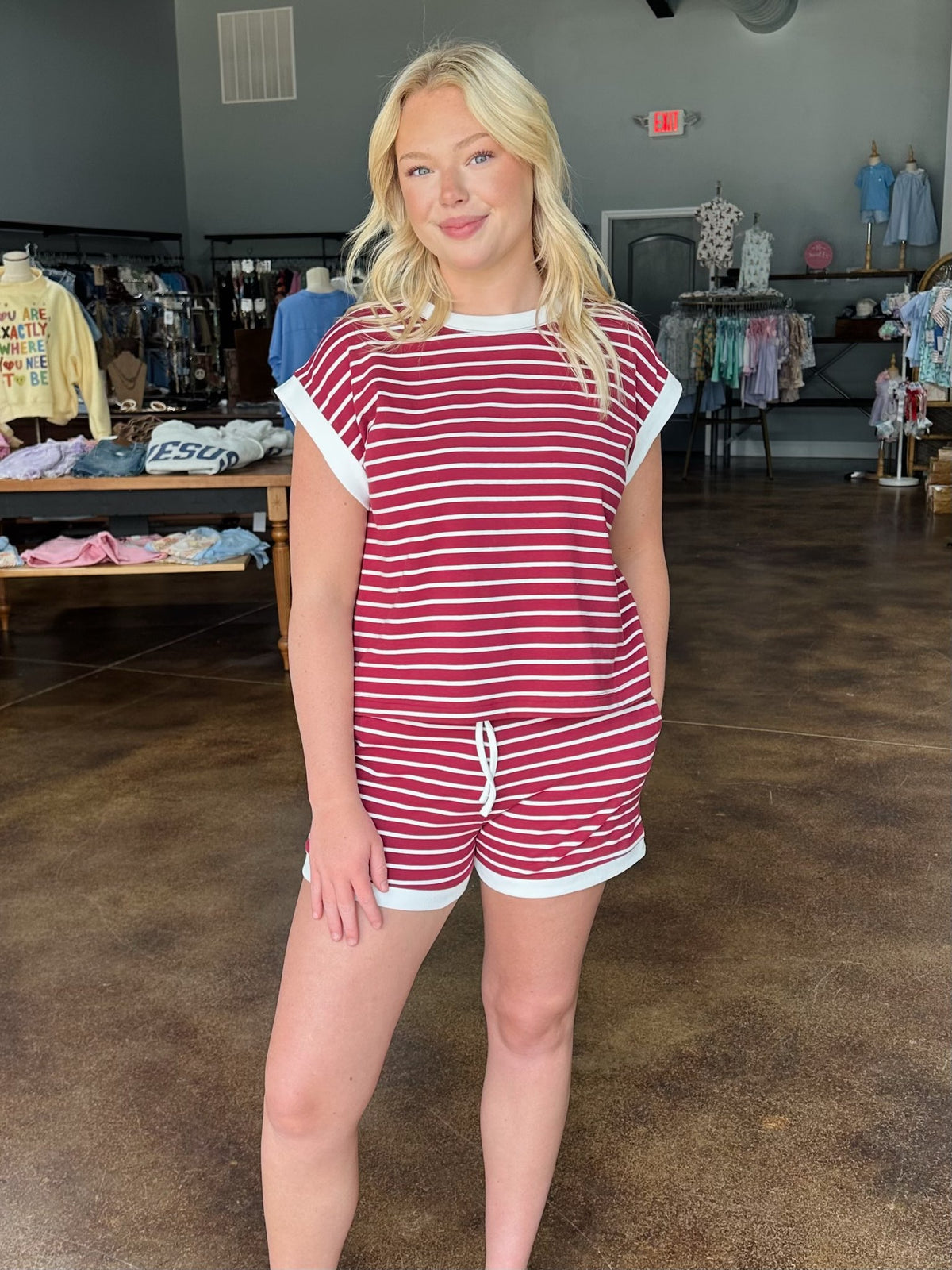 Striped Cap Sleeve Set