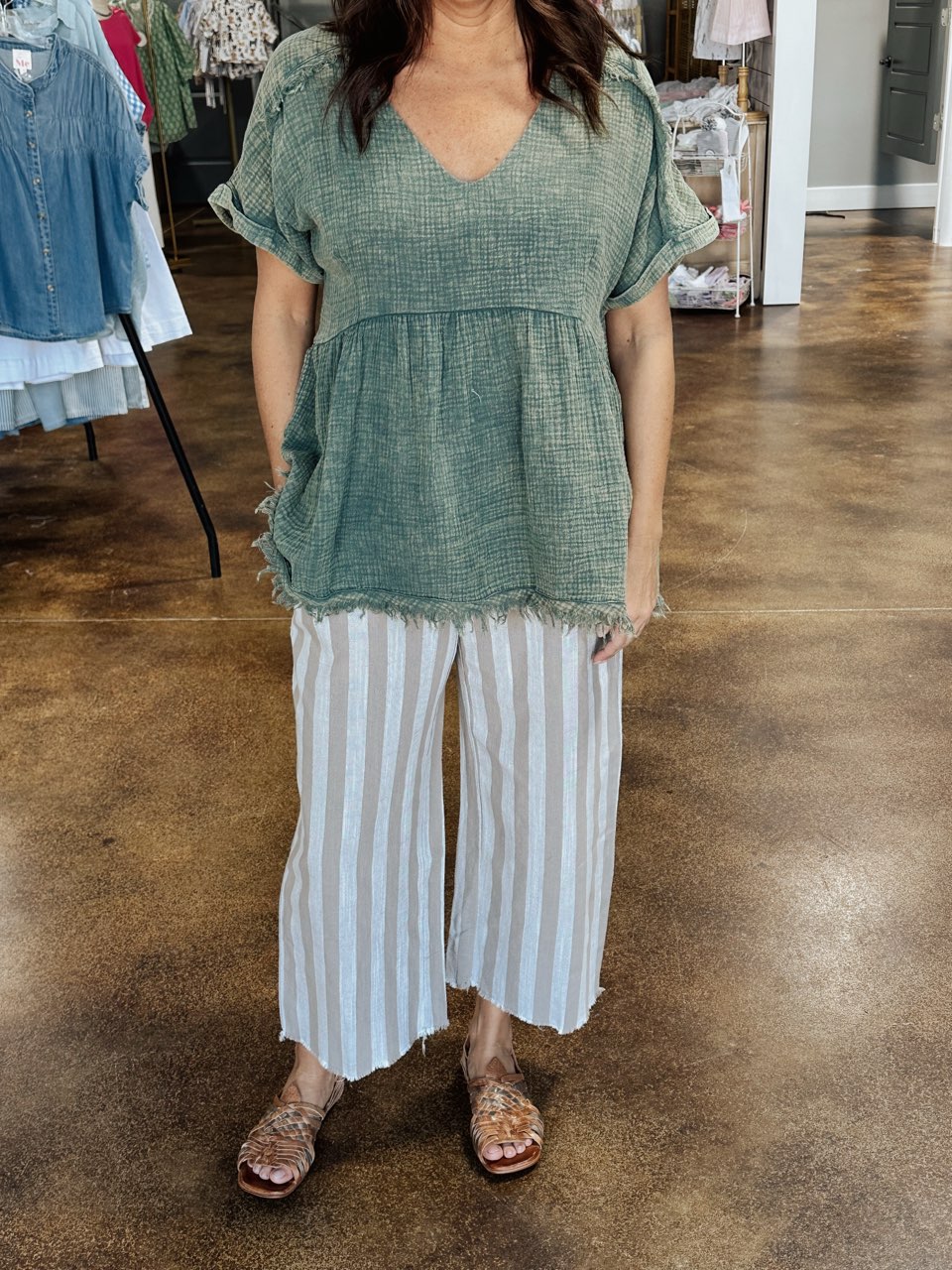 Linen Striped Waistband Pants