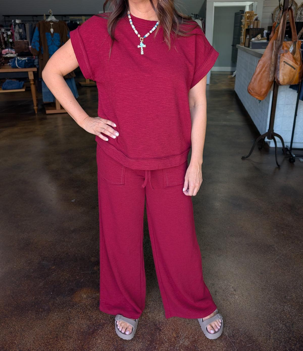 Cotton slub short sleeve tee & long pants set