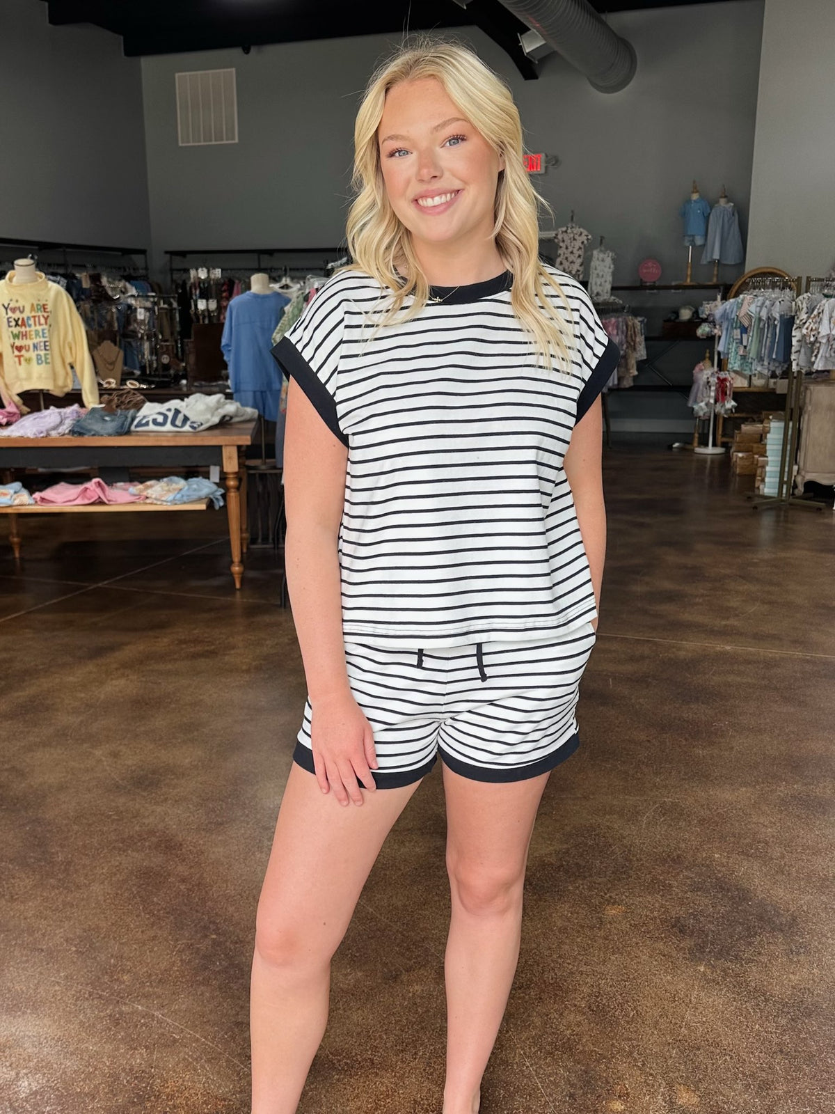 Striped Cap Sleeve Set