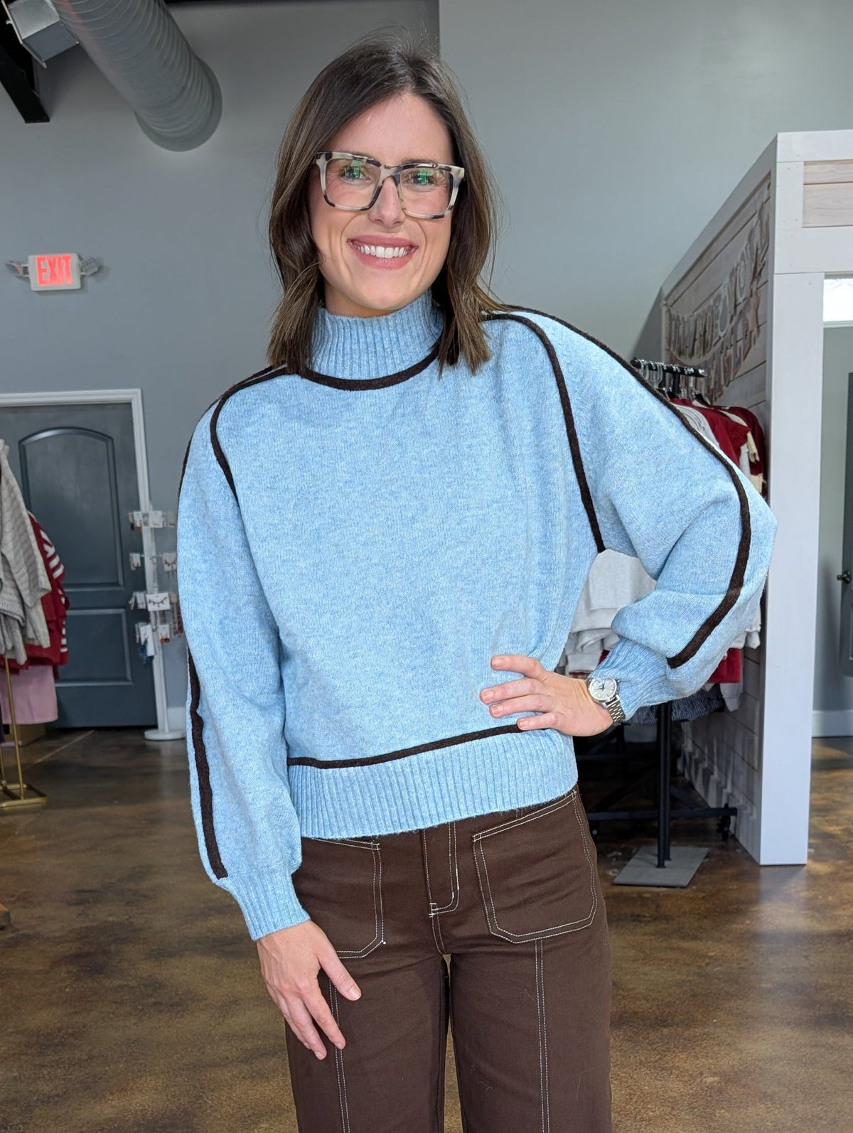 Solid long balloon sleeve sweater top