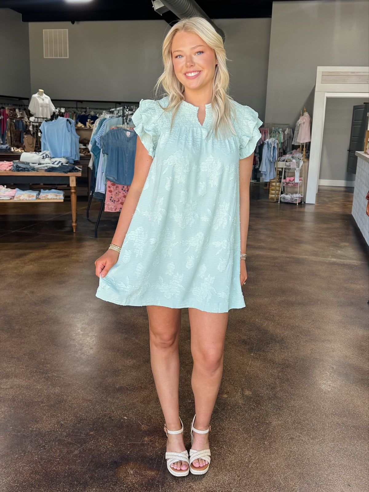 Textured Floral Smocked Dress