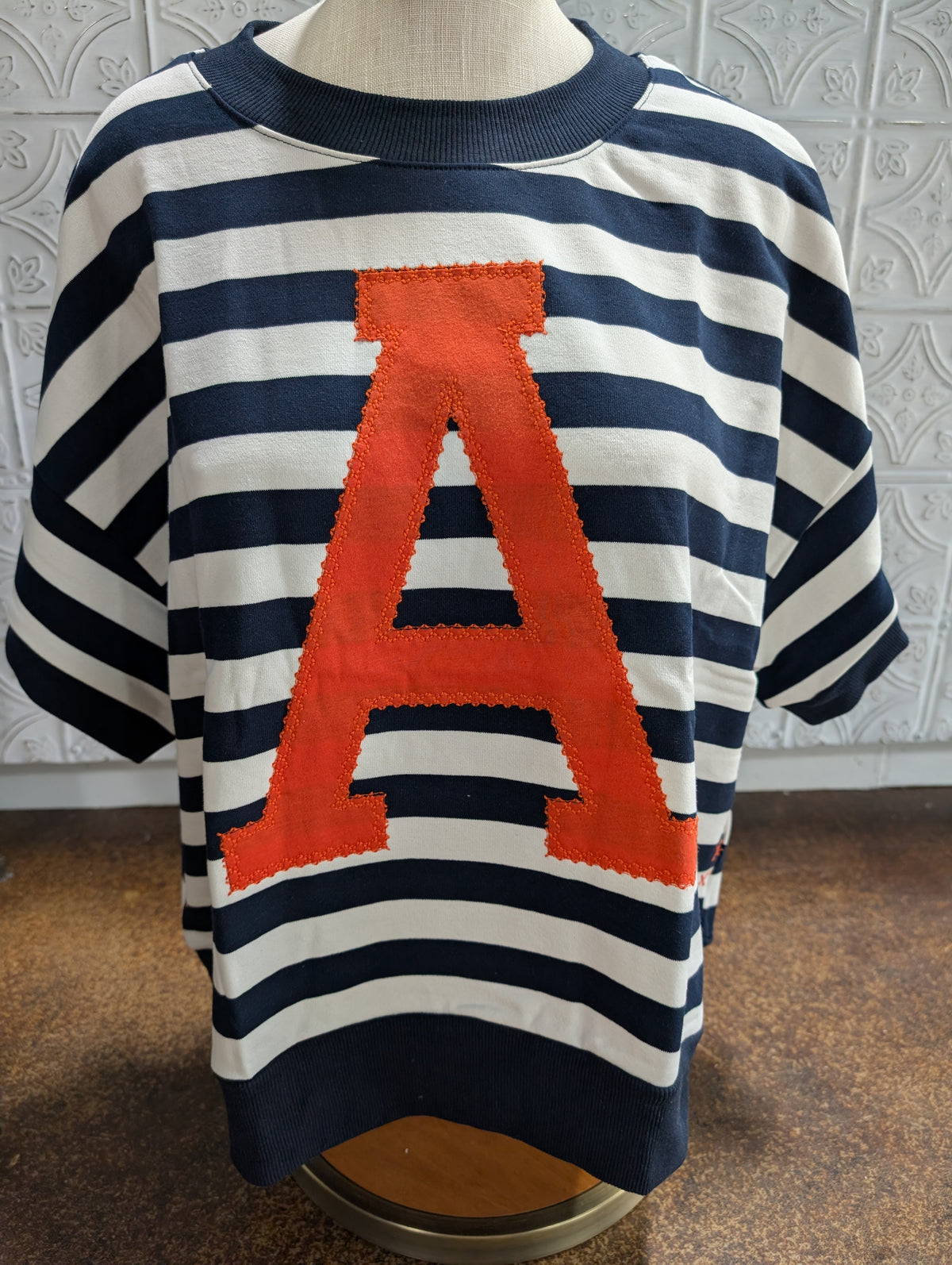 Striped Oversize Shirt with Varsity Letter