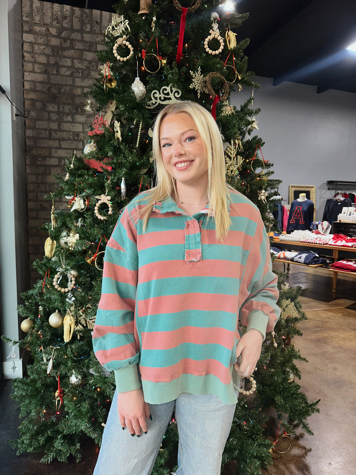 Rugby Stripe Terry Pullover top