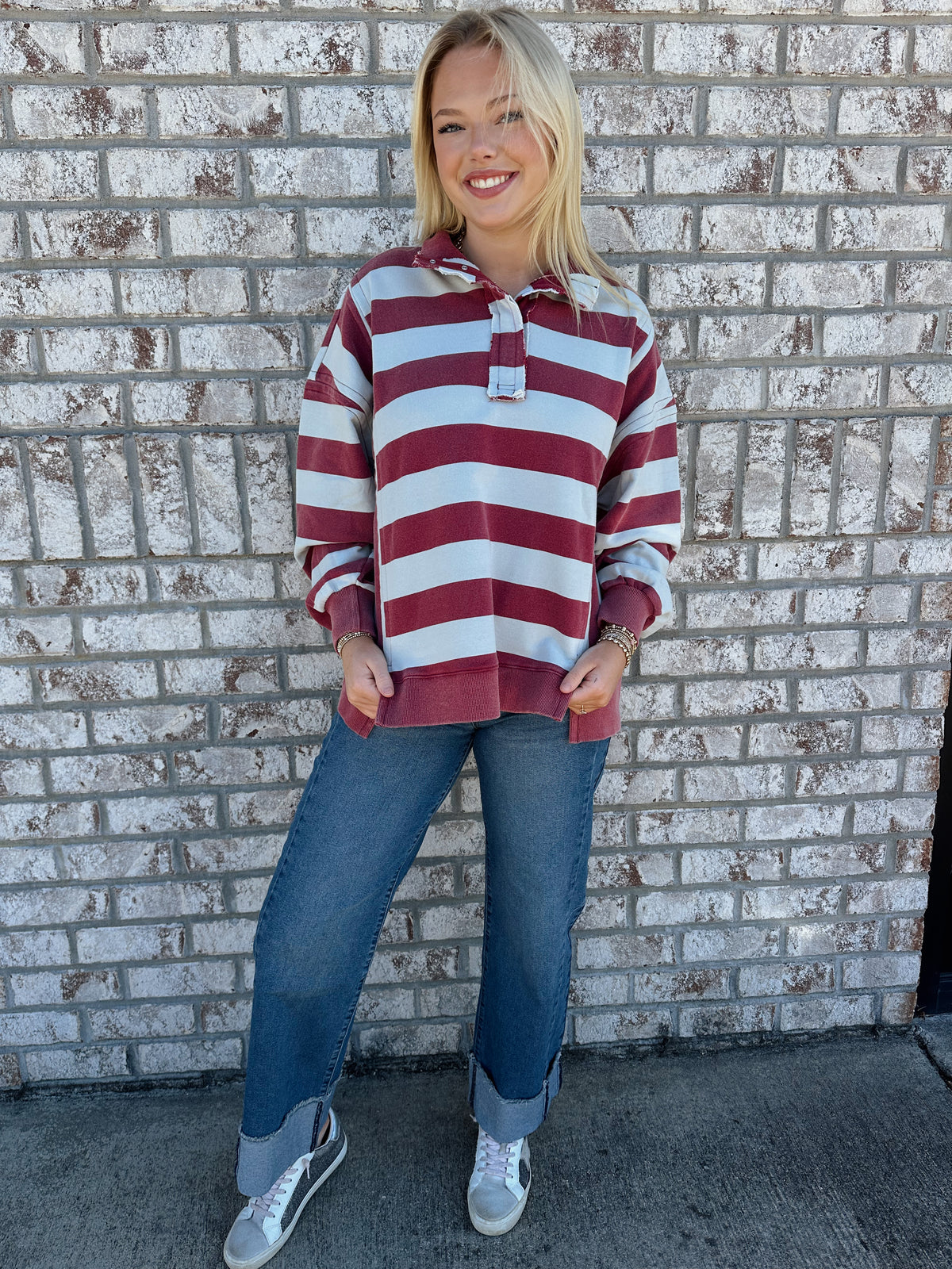 Rugby Stripe Terry Pullover top