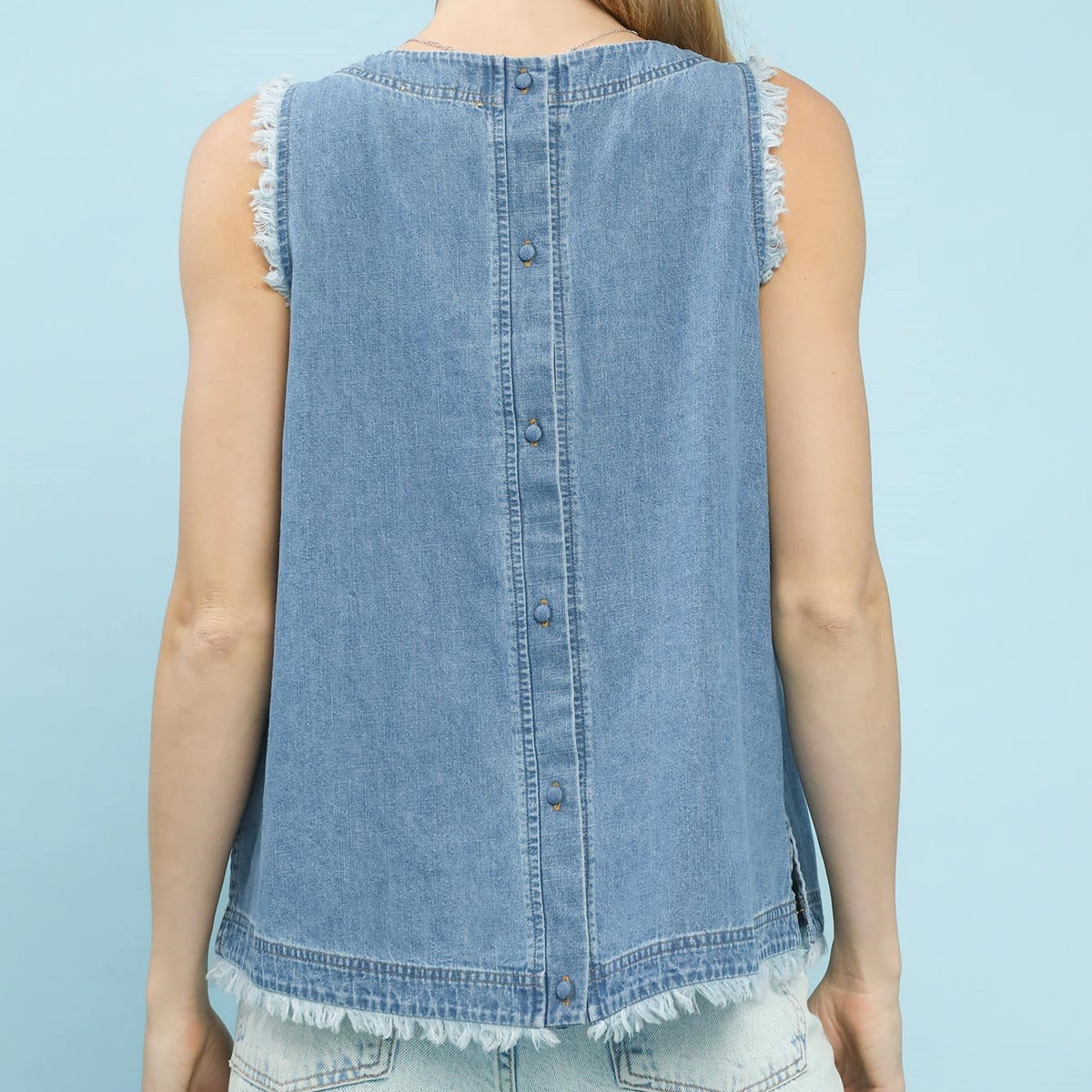 Denim Sleeveless Fringe Hem Top