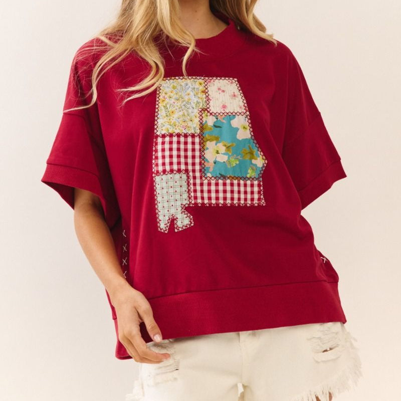 PLUS Acid Washed short sleeve sweatshirt top with state Logo