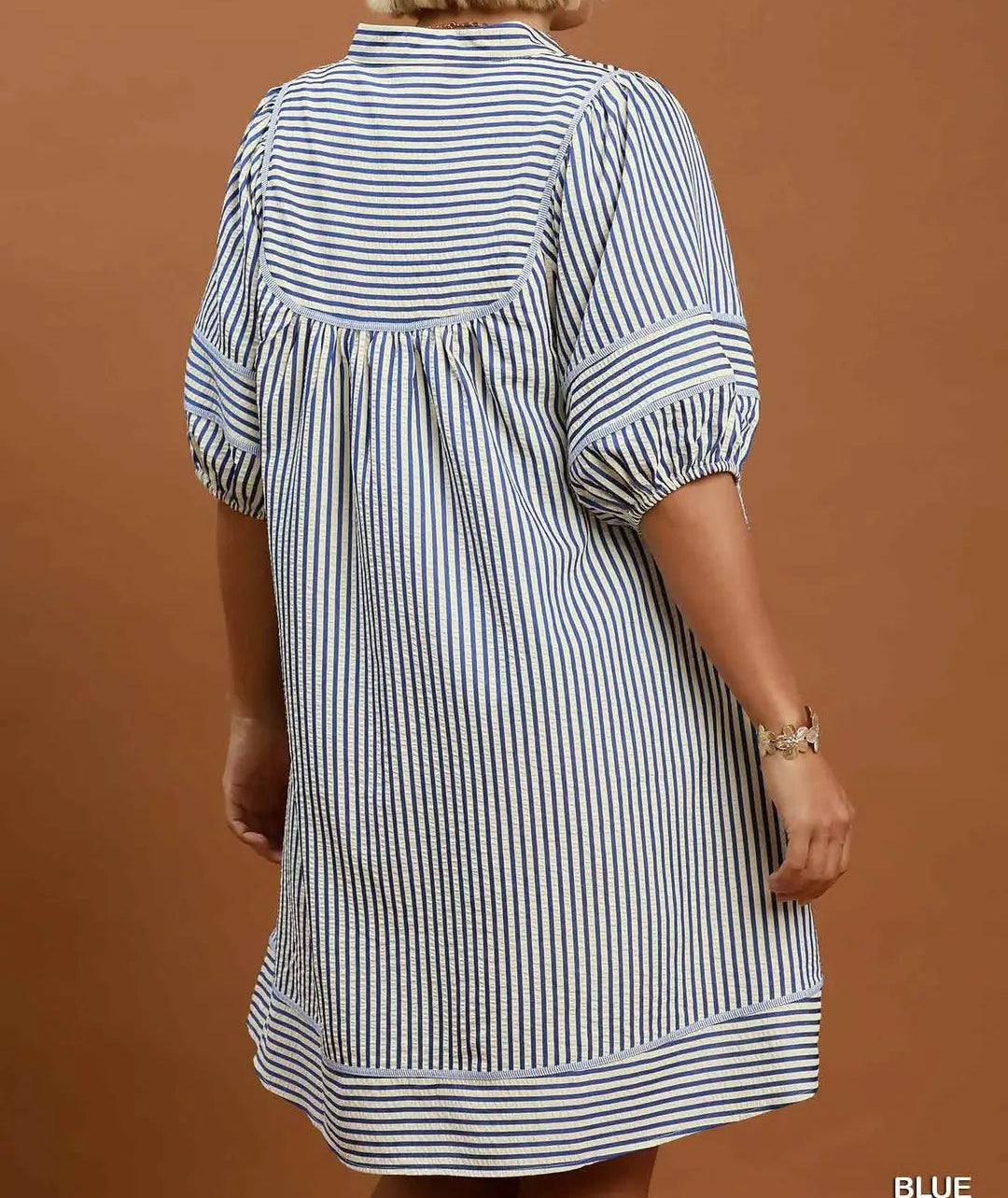 Striped Puff Sleeve Shift Dress