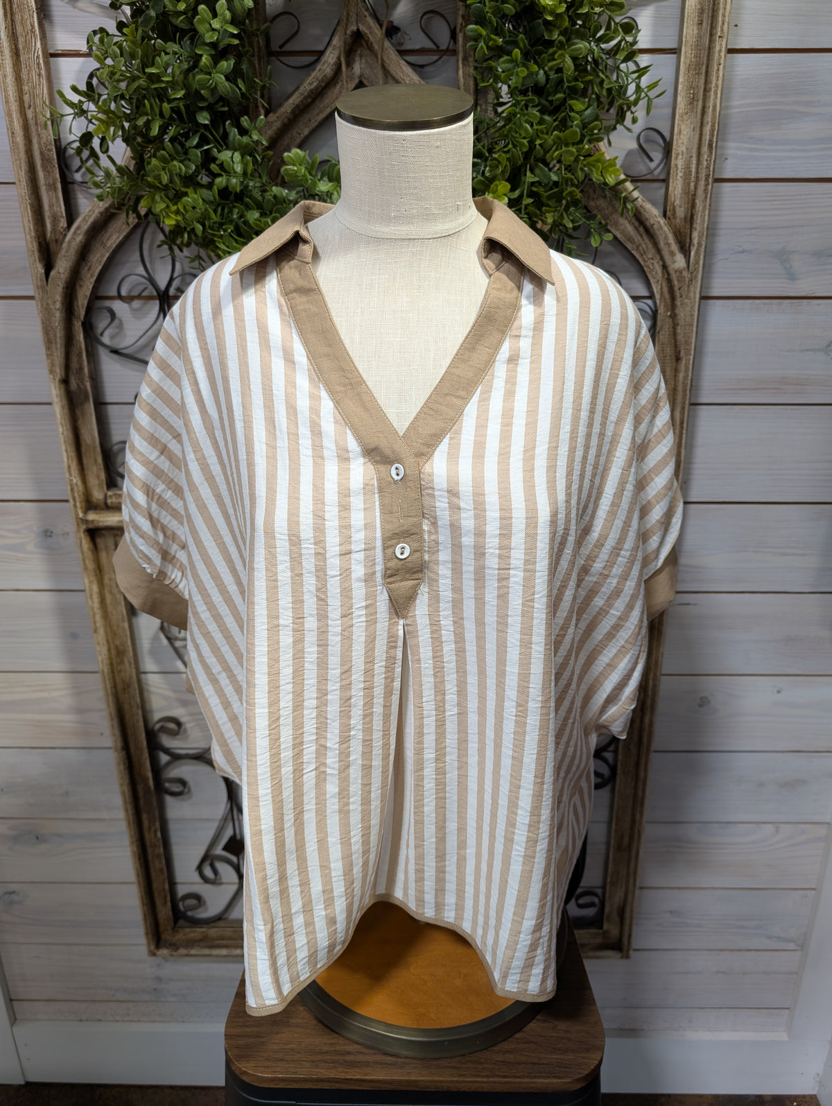 Stripe Collared Oversized Top