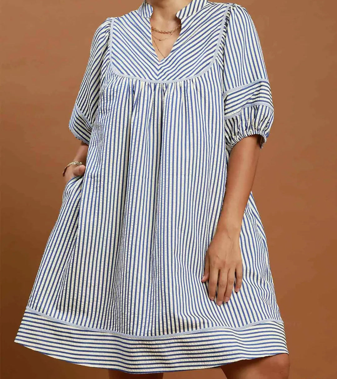 Striped Puff Sleeve Shift Dress