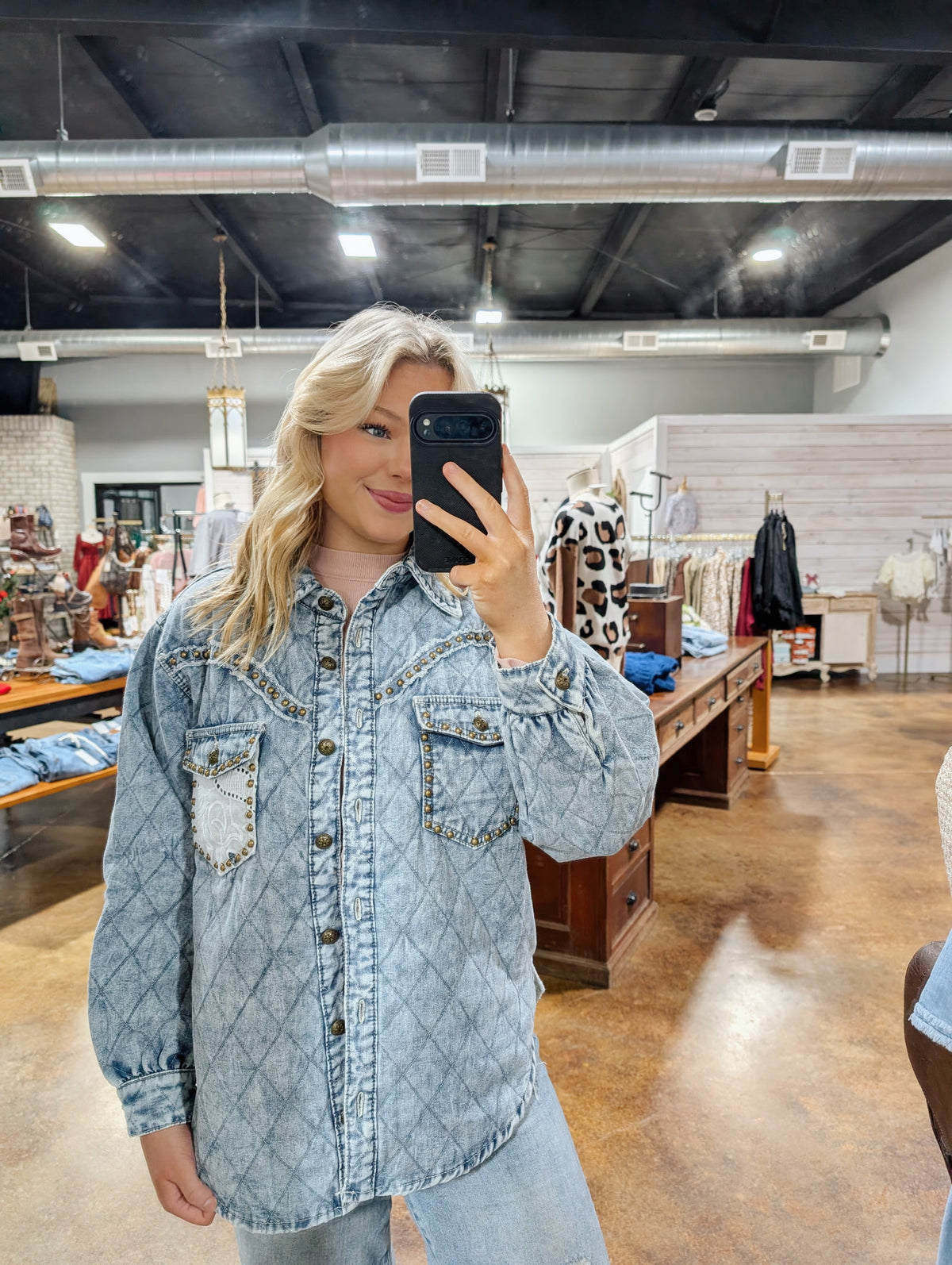 Long Sleeve Stud Patchwork Top/Jacket