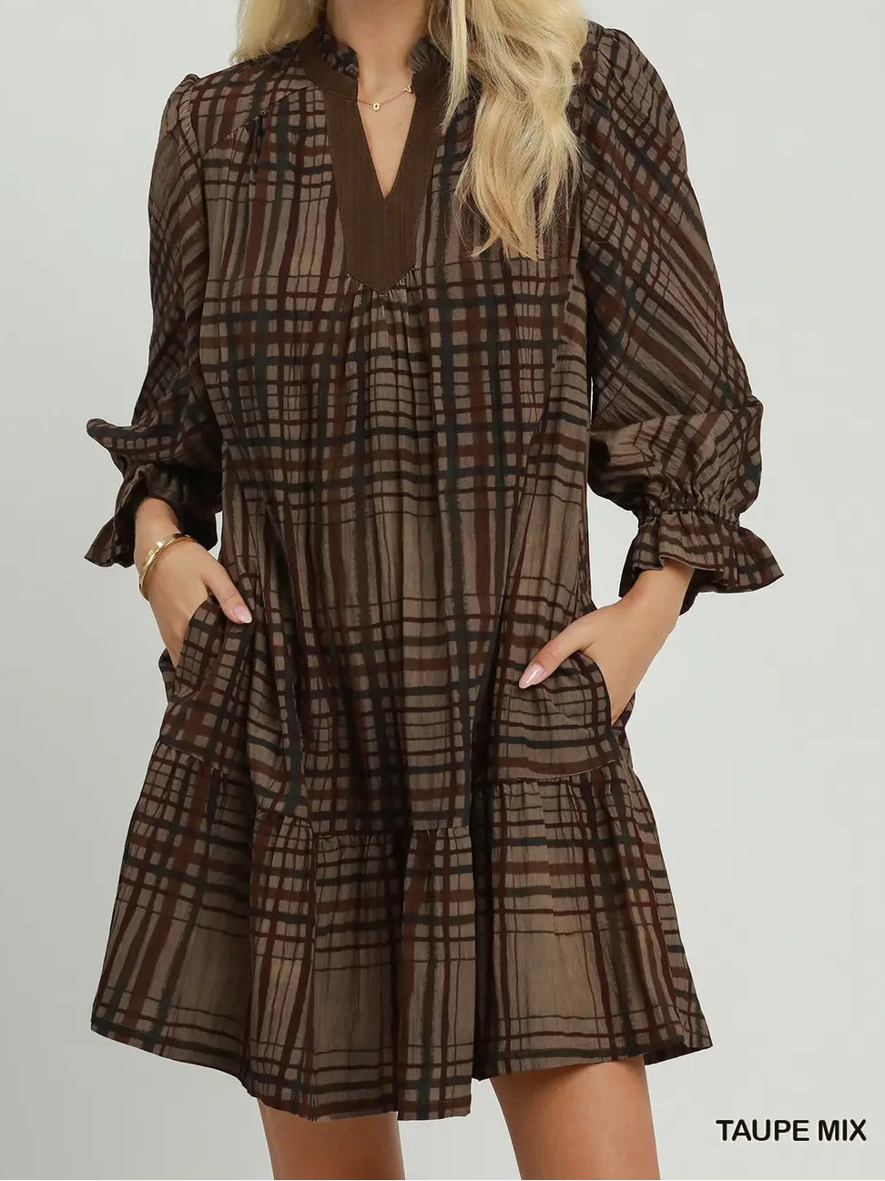 Mix Plaid Tiered Babydoll Dress