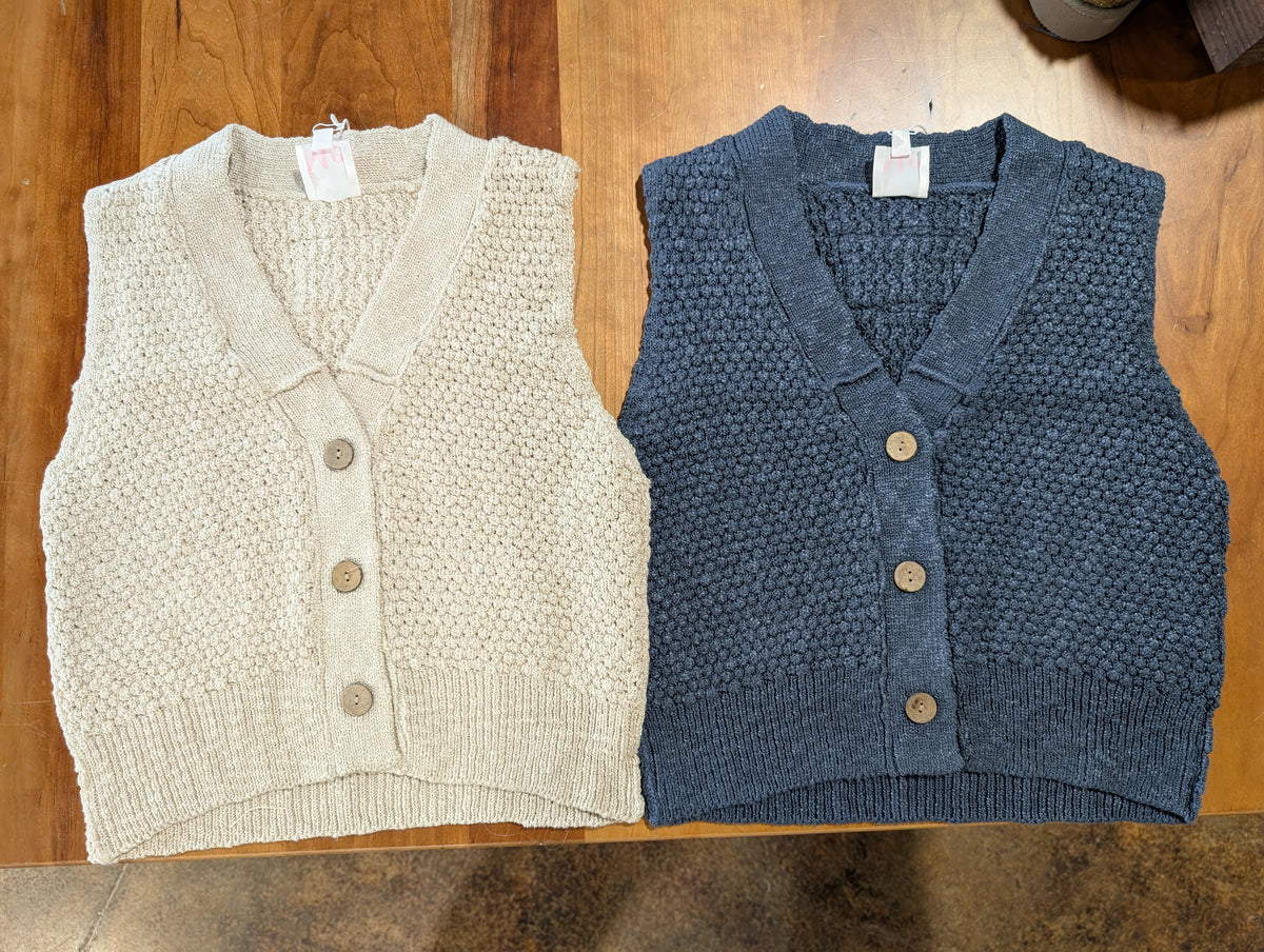 Textured Knitted Button Down Cozy Vest Top