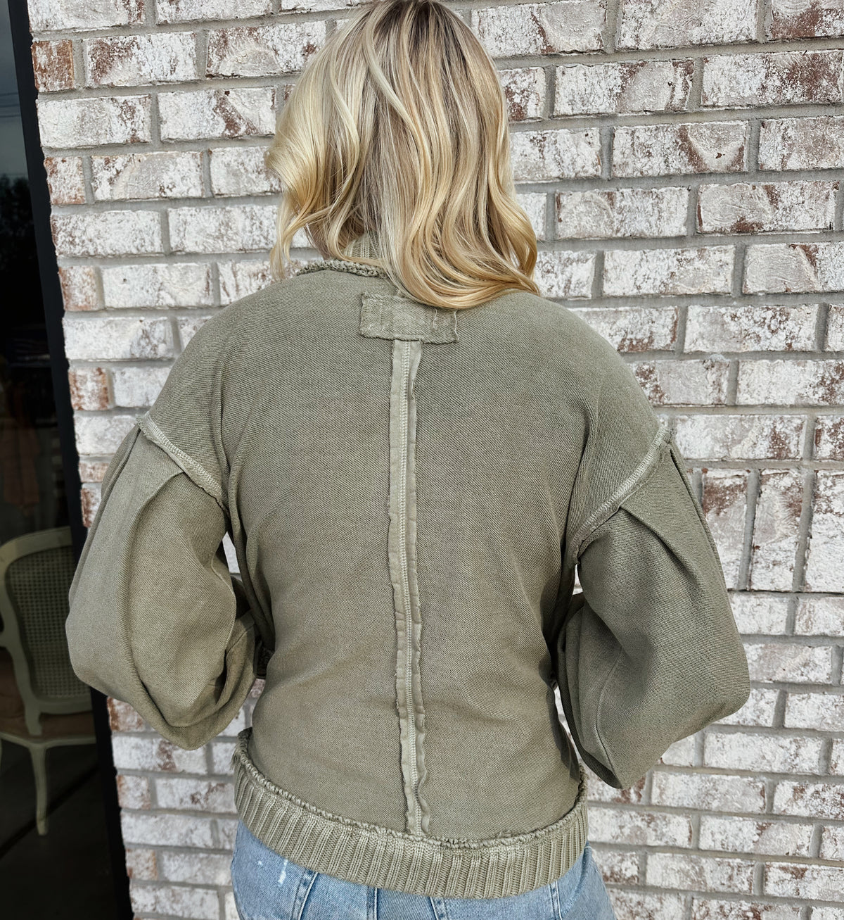 Washed Vintage Ribbed Knit Trim top cardigan