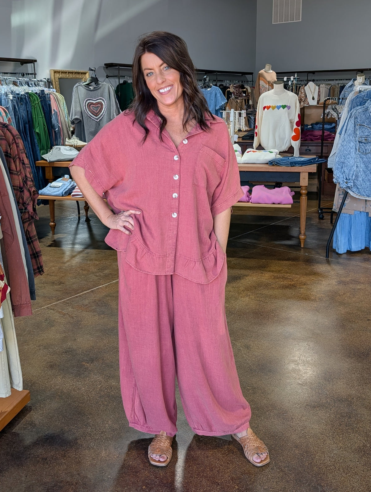 Mineral Washed Wide Leg Linen Pant