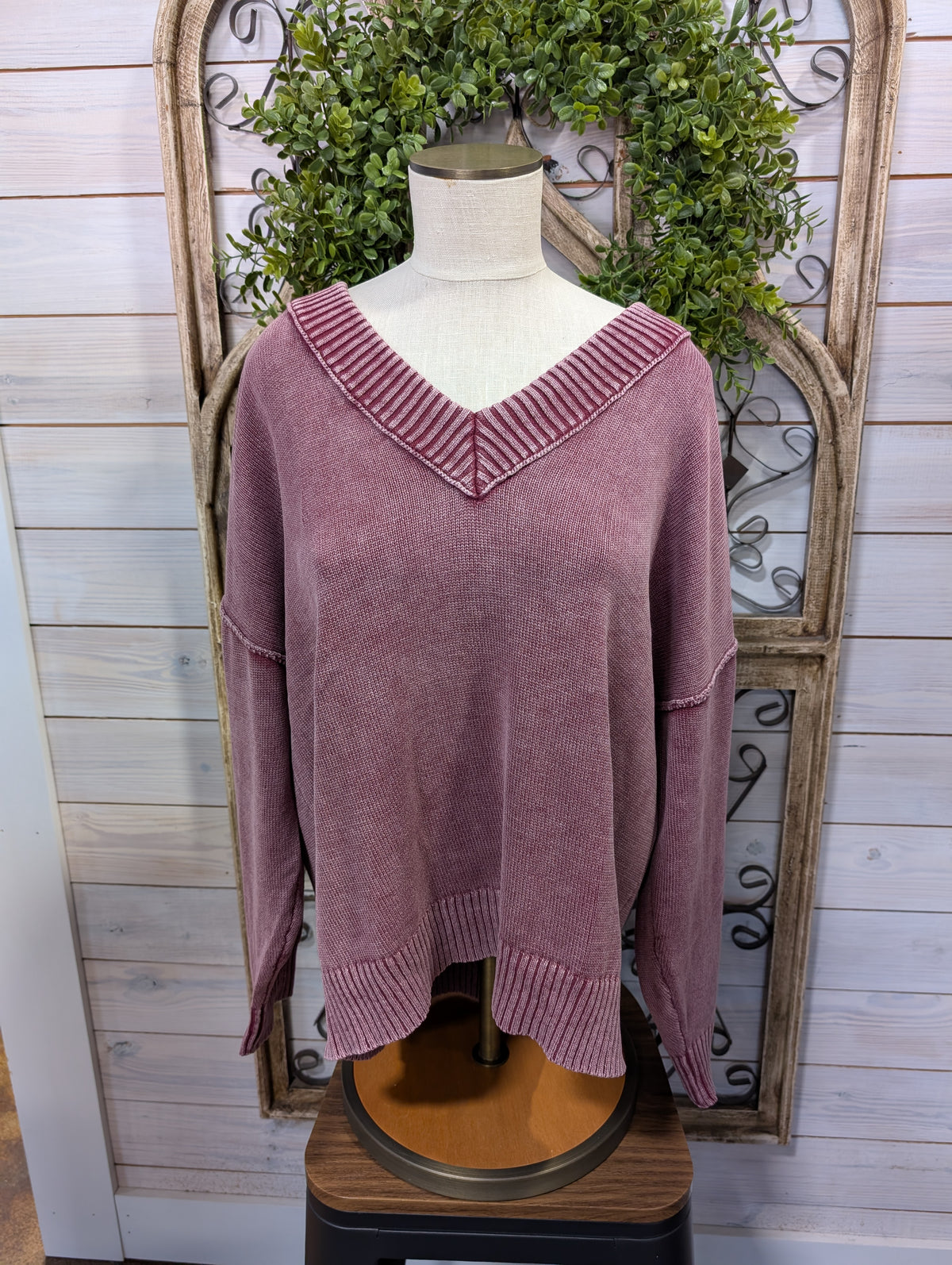 washed V Neck oversized knit sweater